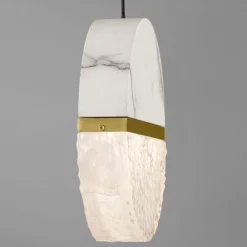 Lampadario Camera Da Letto-Selezionato da Mazzolaluce Lampadario 3 pendenti design marmo bianco e vetro per camera da letto stile contemporaneo