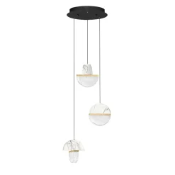 Lampadario Camera Da Letto-Selezionato da Mazzolaluce Lampadario 3 pendenti design marmo bianco e vetro per camera da letto stile contemporaneo