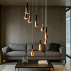 Lampadari Moderni-Perenz Illuminazione Lampadario 9 pendenti led 3000k oro rosa cone