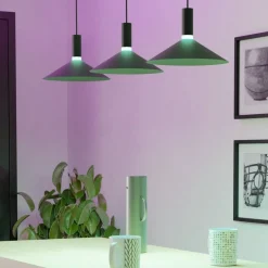Lampadari Moderni-Eglo Lampadario 3 pendenti nero led rgb 2700k a 6500k controllo app conomavilla per sala da pranzo