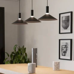 Lampadari Moderni-Eglo Lampadario 3 pendenti nero led rgb 2700k a 6500k controllo app conomavilla per sala da pranzo