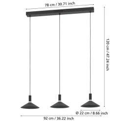 Lampadari Moderni-Eglo Lampadario 3 pendenti nero led rgb 2700k a 6500k controllo app conomavilla per sala da pranzo