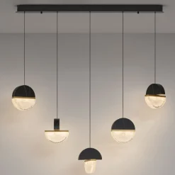 Lampadari Moderni-Selezionato da Mazzolaluce Lampadario 5 pendenti vetro e marmo nero a sospensione per tavolo sala da pranzo