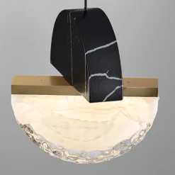 Lampadari Moderni-Selezionato da Mazzolaluce Lampadario 5 pendenti vetro e marmo nero a sospensione per tavolo sala da pranzo