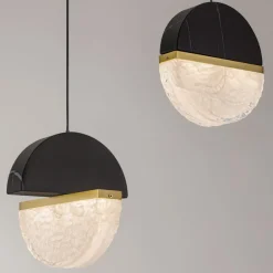 Lampadari Moderni-Selezionato da Mazzolaluce Lampadario 5 pendenti vetro e marmo nero a sospensione per tavolo sala da pranzo