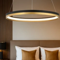 Lampadario Camera Da Letto-Selezionato da Mazzolaluce Lampadario per camera da letto cerchio nero oro 33w 3000k dimmerabile