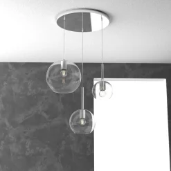 Lampadari Cucina-Top Light Lampadario per cucina 3 bocce trasparenti in vetro