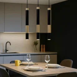Lampadari Cucina-Selezionato da Mazzolaluce Lampadario per cucina 3 cilindri nero oro fp