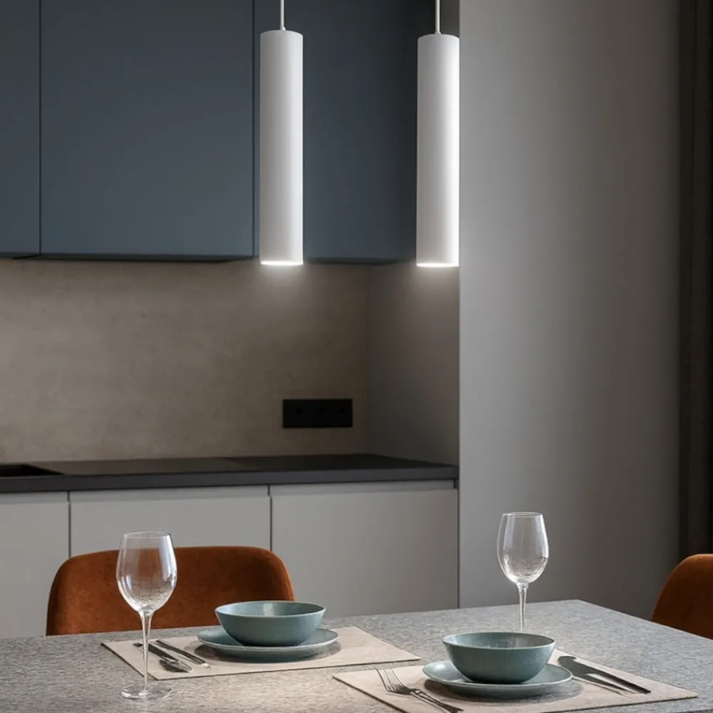 Lampadari Cucina-Selezionato da Mazzolaluce Lampadario per cucina cilindri bianchi