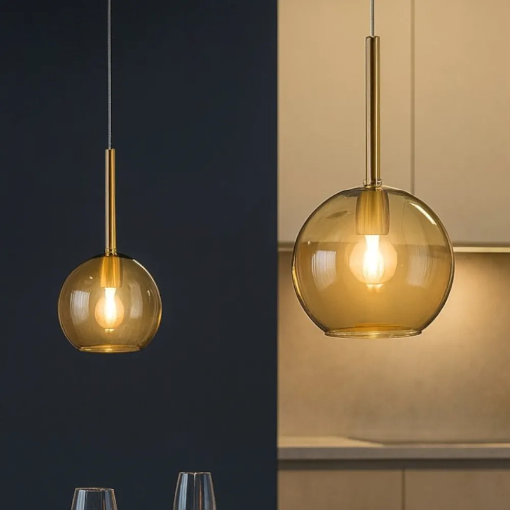 Lampadari Cucina-Top Light Lampadario per cucina con decentramento 2 luci sfere vetro ambra