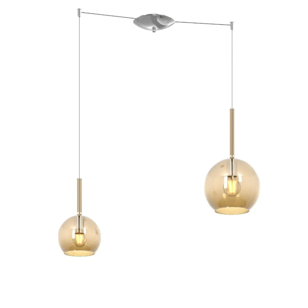 Lampadari Cucina-Top Light Lampadario per cucina con decentramento 2 luci sfere vetro ambra