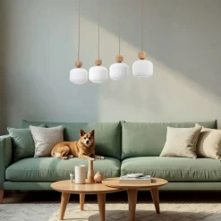 Lampadari Cucina-Selezionato da Mazzolaluce Lampadario per cucina inserti in legno 4 pendenti in vetro