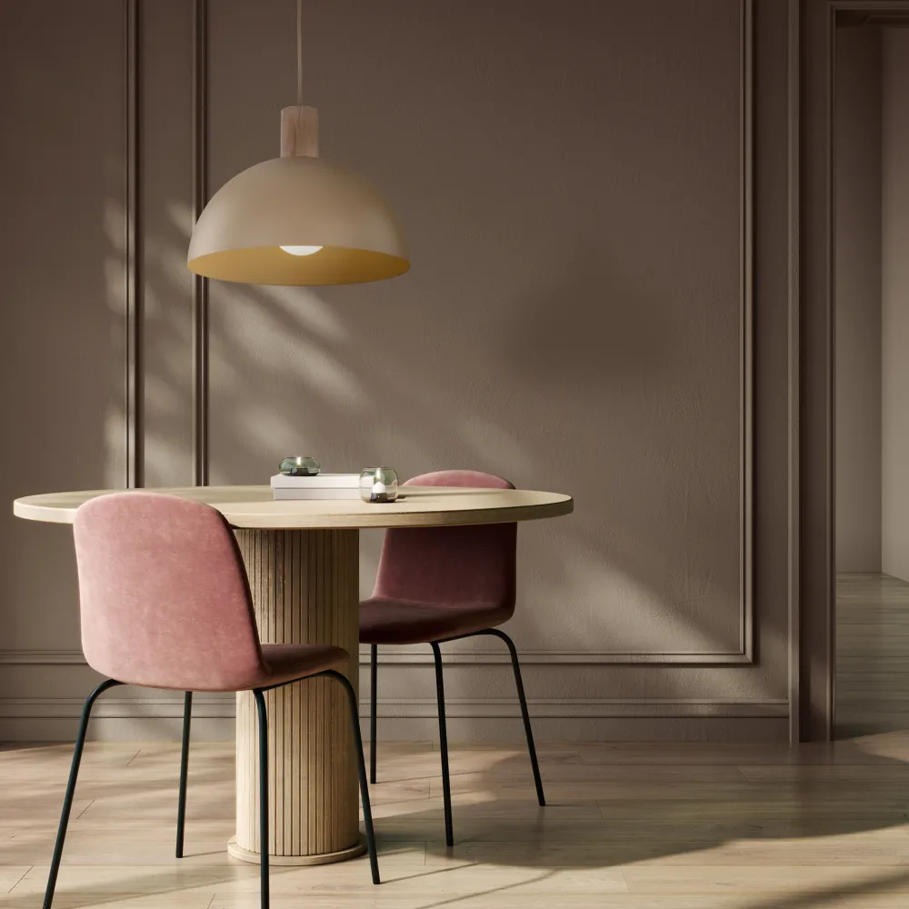 Lampadari Cucina-Selezionato da Mazzolaluce Lampadario per cucina legno cupola metallo sabbia