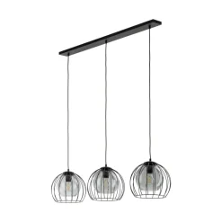 Lampadari Cucina-Selezionato da Mazzolaluce Lampadario per cucina lineare nero tre elementi a sfera diffusori a gabbia