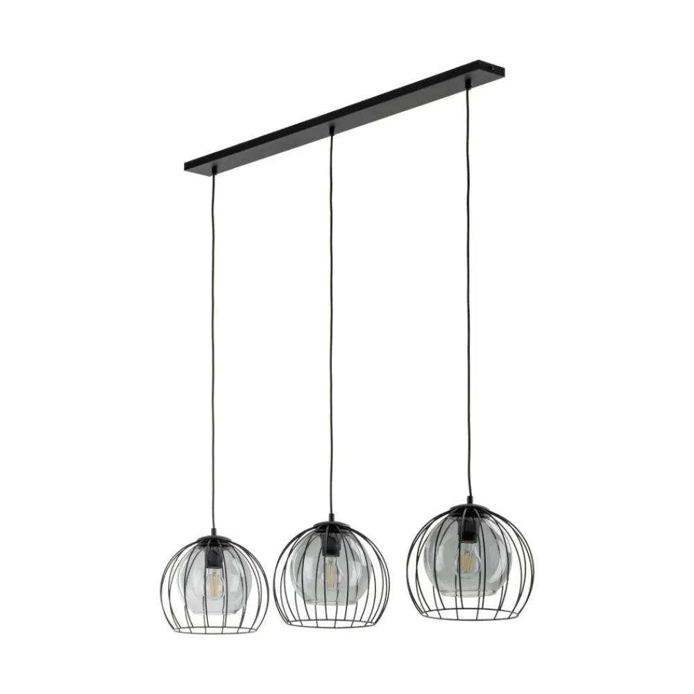 Lampadari Cucina-Selezionato da Mazzolaluce Lampadario per cucina lineare nero tre elementi a sfera diffusori a gabbia