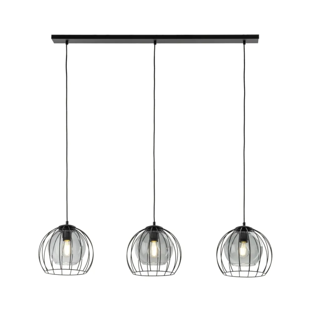 Lampadari Cucina-Selezionato da Mazzolaluce Lampadario per cucina lineare nero tre elementi a sfera diffusori a gabbia