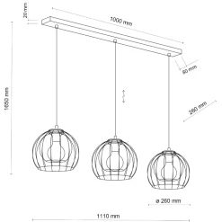 Lampadari Cucina-Selezionato da Mazzolaluce Lampadario per cucina lineare nero tre elementi a sfera diffusori a gabbia