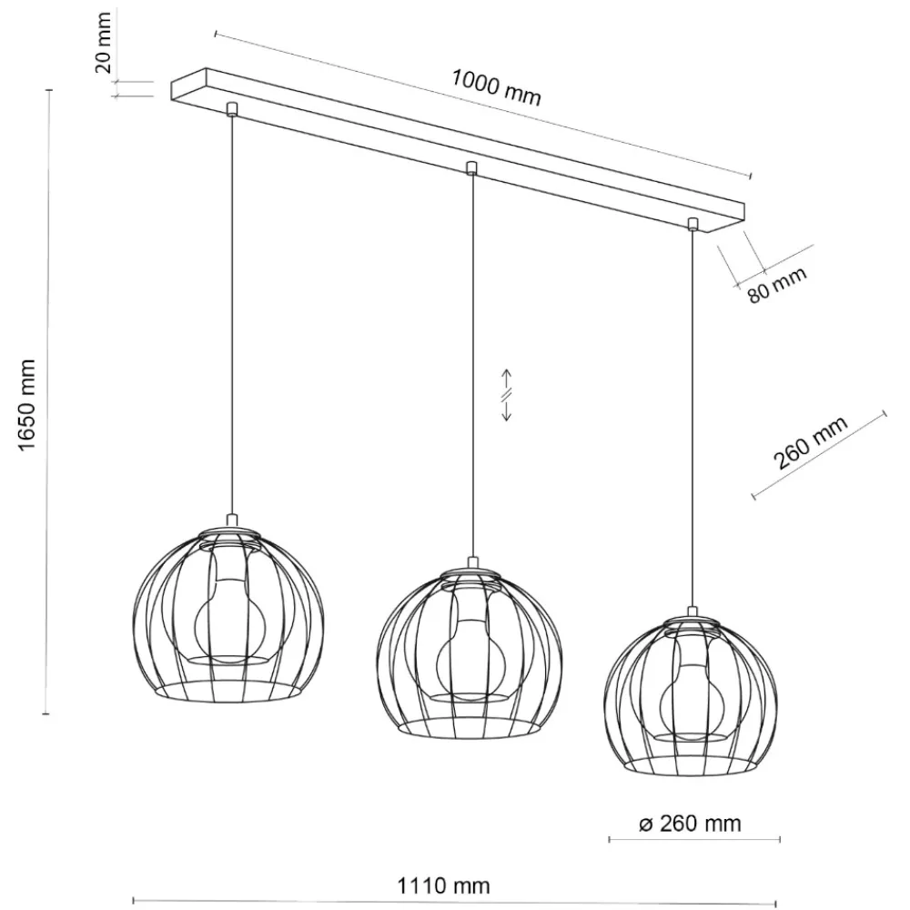 Lampadari Cucina-Selezionato da Mazzolaluce Lampadario per cucina lineare nero tre elementi a sfera diffusori a gabbia