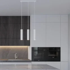 Lampadari Cucina-Selezionato da Mazzolaluce Lampadario per cucina 3 luci cilindri pendenti bianco