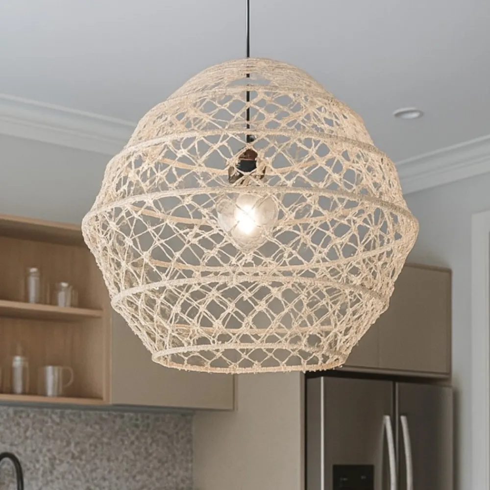 Lampadari Cucina-Selezionato da Mazzolaluce Lampadario per cucina marrone 60 cm paralume in maglia di canapa