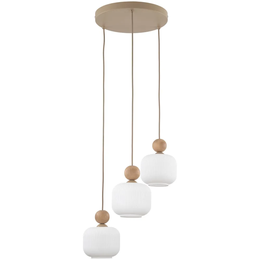 Lampadari Cucina-Selezionato da Mazzolaluce Lampadario per cucina moderna inserti in legno sfere di vetro a sospensione