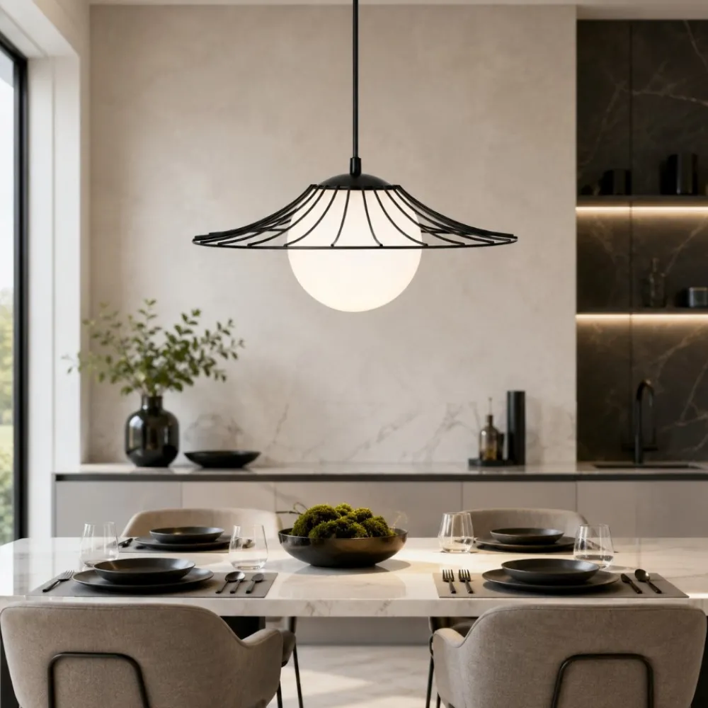 Lampadari Cucina-Selezionato da Mazzolaluce Lampadario per cucina moderna nero sfera bianca 36 cm