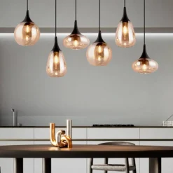 Lampadari Cucina-Selezionato da Mazzolaluce Lampadario per cucina portalampade vetro ambrato