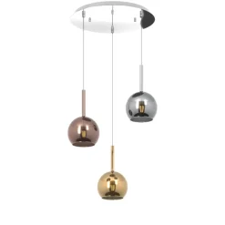 Lampadari Cucina-Top Light Lampadario per cucina 3 sfere vetri rame cromo oro