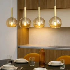 Lampadari Cucina-Top Light Lampadario per cucina vetri ambra 4 luci