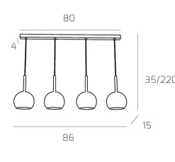 Lampadari Cucina-Top Light Lampadario per cucina vetri ambra 4 luci
