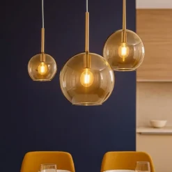 Lampadari Cucina-Top Light Lampadario per cucina 3 vetri ambra