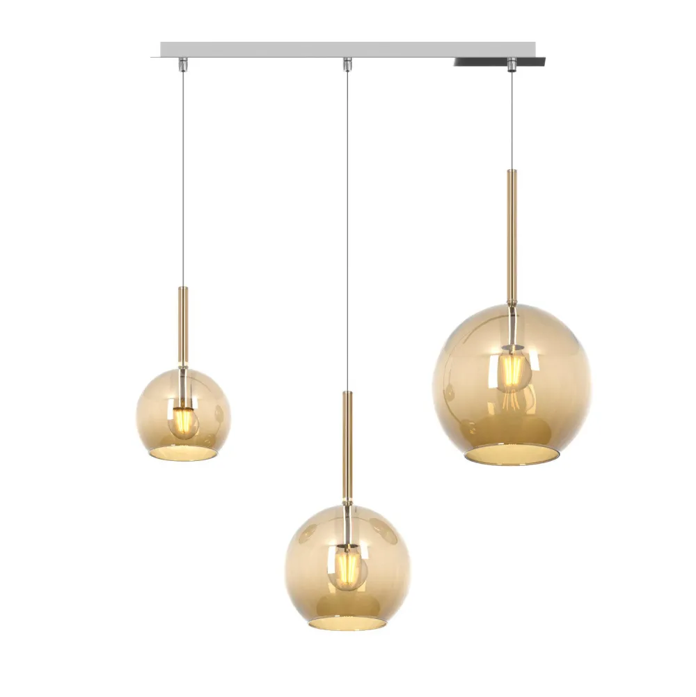 Lampadari Cucina-Top Light Lampadario per cucina 3 vetri ambra