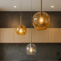 Lampadari Cucina-Top Light Lampadario per cucina vetri trasparente ambra