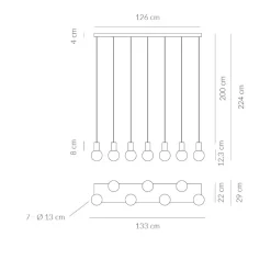 Lampadari Moderni-Vivida International Lampadario per datavolo da pranzo champagne 7 sopensione vetro led 3000k