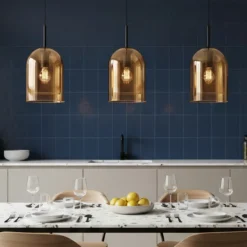 Lampadari Cucina-Selezionato da Mazzolaluce Lampadario per isola cucina doppi vetri ambra 3 luci