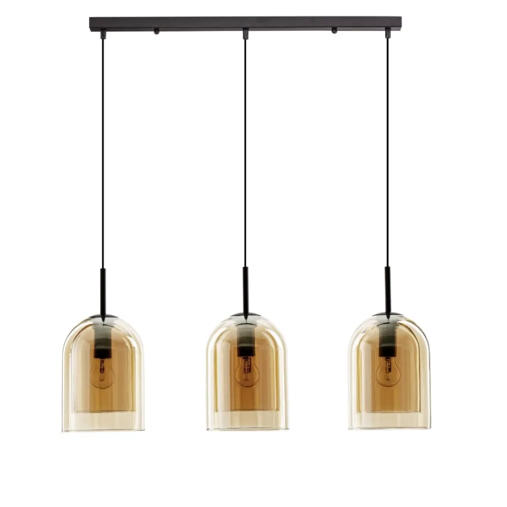 Lampadari Cucina-Selezionato da Mazzolaluce Lampadario per isola cucina doppi vetri ambra 3 luci