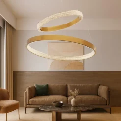 Lampadari Moderni-Selezionato da Mazzolaluce Lampadario per salone contemporaneo cerchi led oro