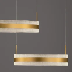 Lampadari Moderni-Selezionato da Mazzolaluce Lampadario per salone doppio cerchio oro led 3000k dimmerabile