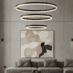 Lampadari Moderni-Selezionato da Mazzolaluce Lampadario per salotto anelli neri led 3000k dimmerabile cristalli