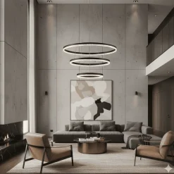 Lampadari Moderni-Selezionato da Mazzolaluce Lampadario per salotto anelli neri led 3000k dimmerabile cristalli