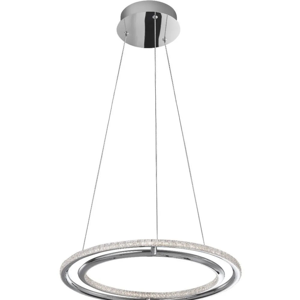 Lampadari Moderni-Selezionato da Mazzolaluce Lampadario per salotto contemporaneo anelli cromo e cristalli led 3000k