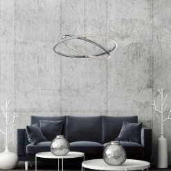 Lampadari Moderni-Selezionato da Mazzolaluce Lampadario per salotto contemporaneo anelli cromo e cristalli led 3000k