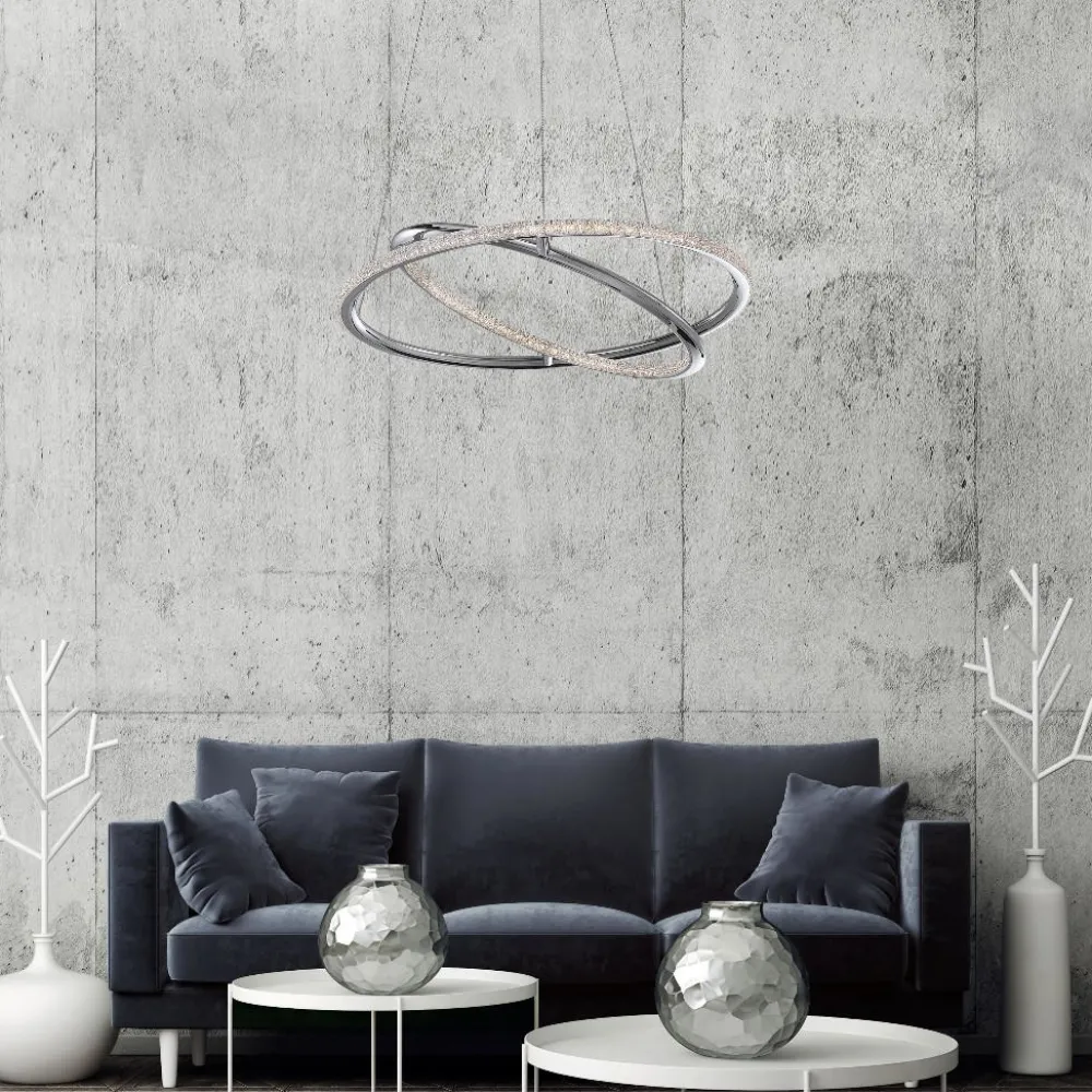 Lampadari Moderni-Selezionato da Mazzolaluce Lampadario per salotto contemporaneo anelli cromo e cristalli led 3000k