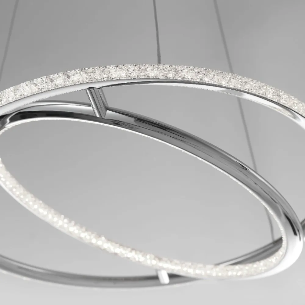 Lampadari Moderni-Selezionato da Mazzolaluce Lampadario per salotto contemporaneo anelli cromo e cristalli led 3000k