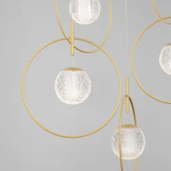 Lampadari Moderni-Selezionato da Mazzolaluce Lampadario per salotto 5 luci oro e sfere vetro decorato led 3000k
