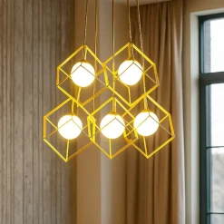Lampadari Moderni-Perenz Illuminazione Lampadario per salotto moderno cube oro