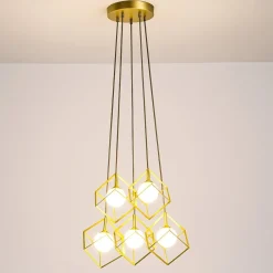 Lampadari Moderni-Perenz Illuminazione Lampadario per salotto moderno cube oro