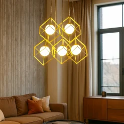 Lampadari Moderni-Perenz Illuminazione Lampadario per salotto moderno cube oro