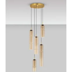 Lampadari Moderni-Selezionato da Mazzolaluce Lampadario per salotto moderno 5 luci sospese vetro ambra led