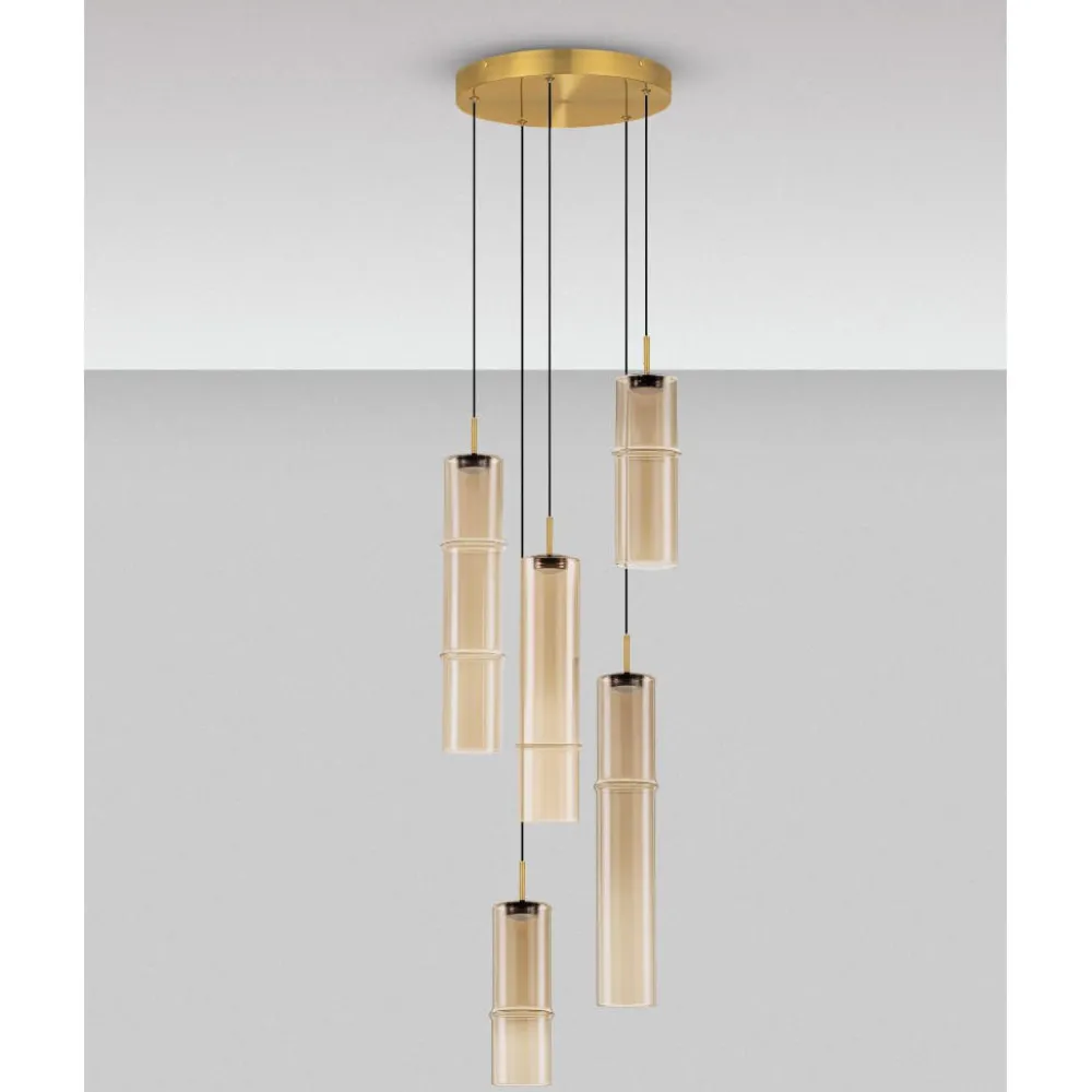Lampadari Moderni-Selezionato da Mazzolaluce Lampadario per salotto moderno 5 luci sospese vetro ambra led